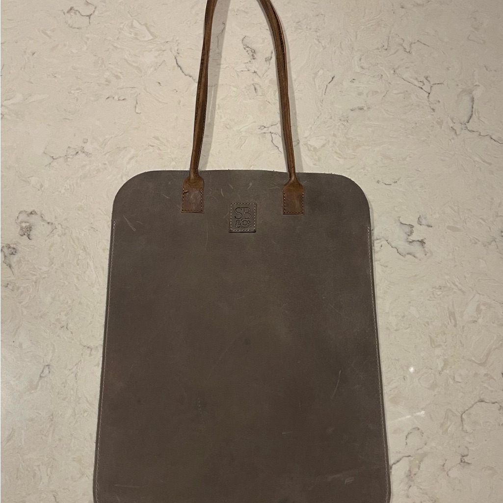116 Sugarboo  Co Distressed Ash Grey And Brown Leather Tote Bag  Brand New
